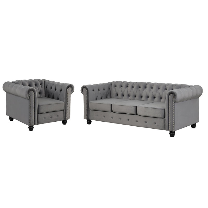 Ensemble de salon en velours 2 pièces Gilley, Velours gris clair