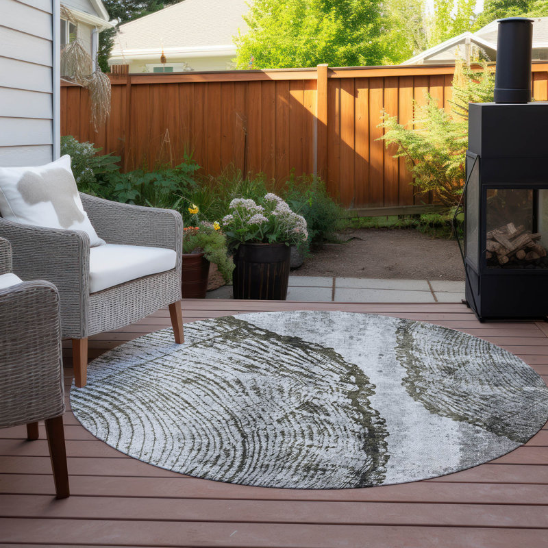 Kaysn Abstract Indoor / Outdoor Rug, Round 8'