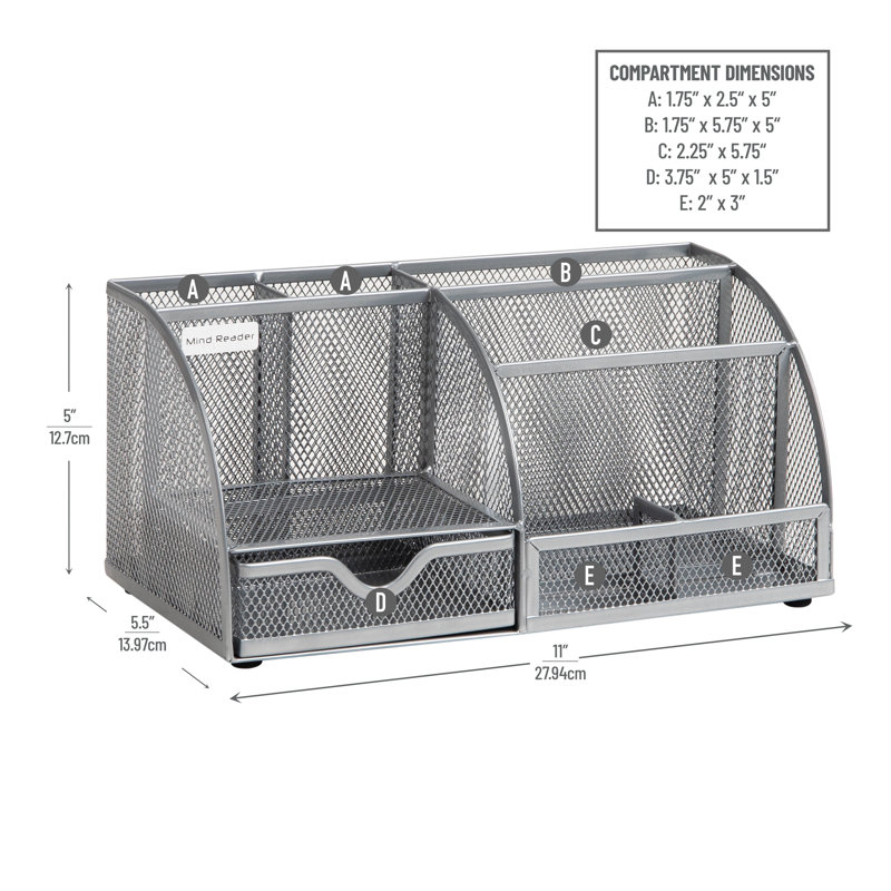 Silver Metal Mesh Multifunctional Desktop Organizer with 7 Compartments