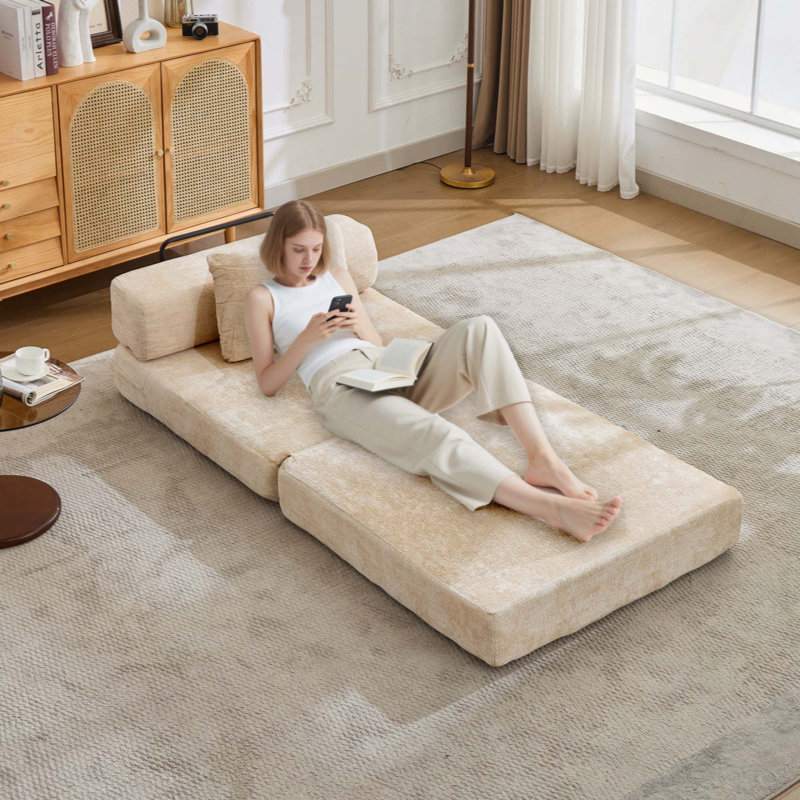 Canapé à compression, canapé-lit convertible au sol avec structure de forme fixe, canapé modulaire à assise simple sans os, sans assemblage requis, tissu chenille, pour la chambre à coucher du salon