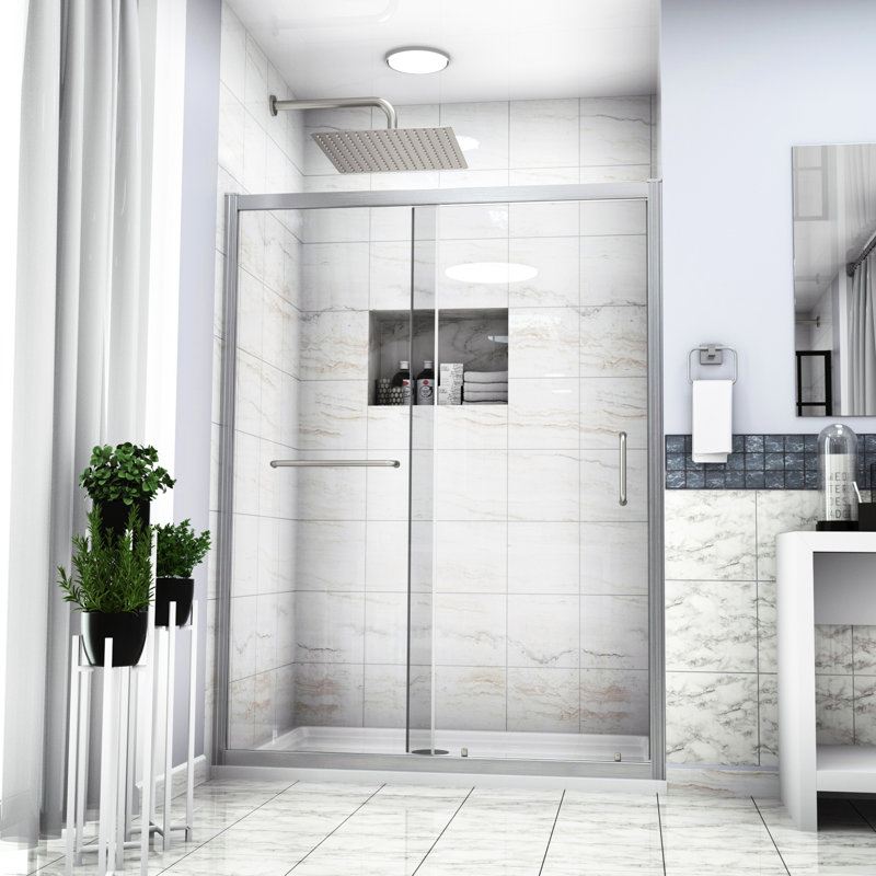 Single Sliding Shower Enclosure, 60" W X 72" H, Brushed Nickel - Unparalleled Tempered Glass, Bathroom Upgrade Accessory H Finish Robust Transformation