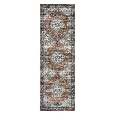 Vintage Floral Runner Rug 2x6 Kitchen Runner Rug Machine Washable Stain Resistant Non Slip Floor Cover for Living Room Bedroom Hallway LaundryRed