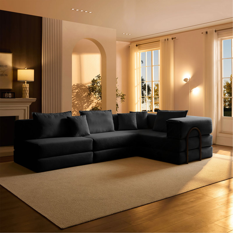 Ensemble de canapé modulaire surdimensionné rembourré, Tissu noir
