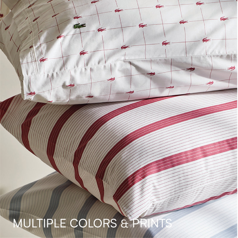 Lacoste Slice Geometric 100% Cotton Percale Sheet Set, Blue, Queen Sheet Set with 2 Pillowcases