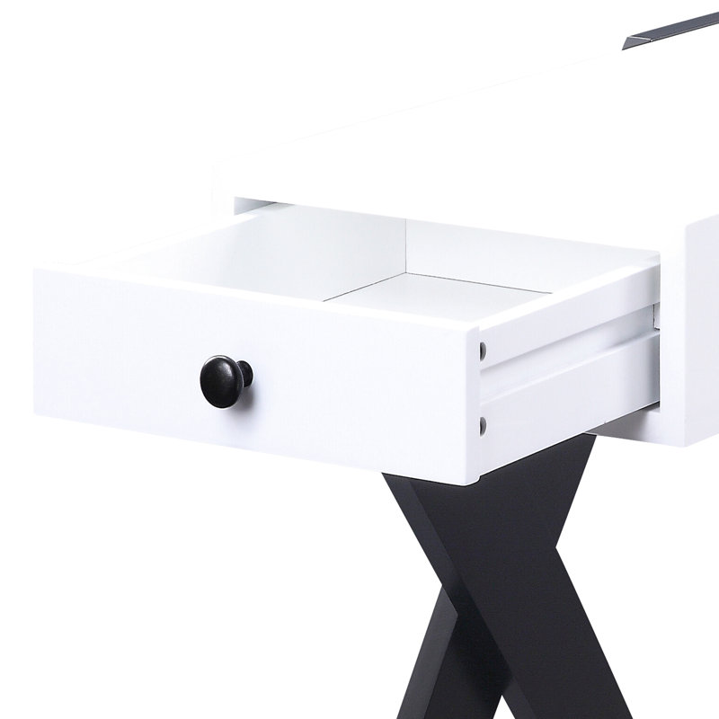 Rectangular Side Table With Drawer And - White Black Design Stylish In & Handy