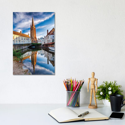 Tranquil Scene In Bruges by George Oze - Wrapped Canvas Print
