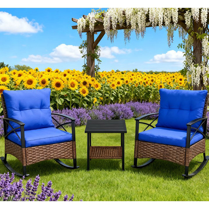 Ensemble de chaises berçantes de patio avec chaises berçantes et table basse à 2 niveaux pour le jardin, le porche et la cour