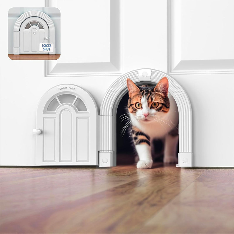 Large White No-Flap Cat Door for Interior Walls