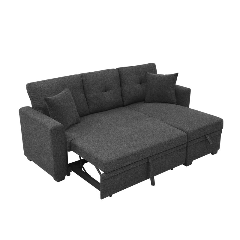 Canapé modulaire en lin avec lit escamotable et rangement pour chaise longue réversible, Charcoal grey Linen Blend