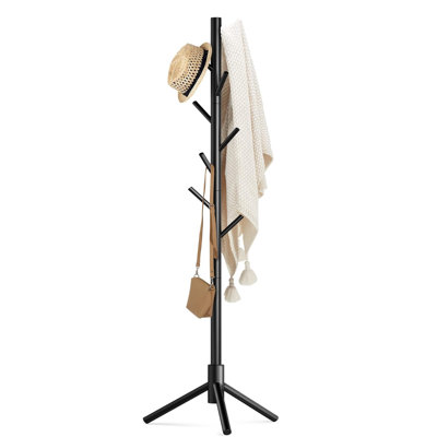 Wooden Coat Rack Stand with 8 Hooks 3 Adjustable Coat Standing Tree