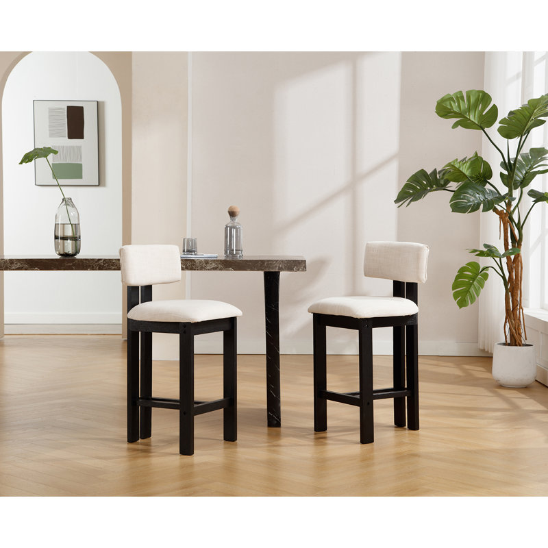 Modern Upholstered Solid Wood Bar Stool With Comfortable Backrest,Counter Stool With Sheet Metal Upholstery And Fixing Set Of 2