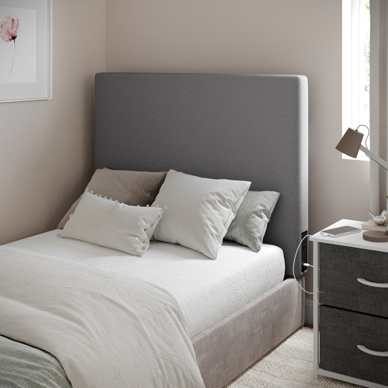 Tête de lit tapissier avec 2 prises de courant, 1 port USB, 1 port USB-C, Gris