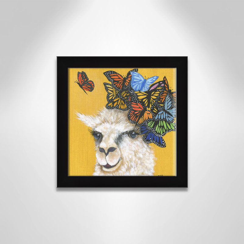 Art sur toile llama, H 14 po x l 14 po x P 0,625 po, Cadre noir
