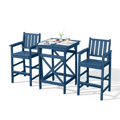 Ensemble 3 pièces de chaises et de tables Adirondack, ensembles de bar d'extérieur en PEHD, ensemble de tabourets d'extérieur toutes saisons, chaises de hauteur de bar en PEHD Adirondack et table de bar pour balcon, bistro, bord de piscine