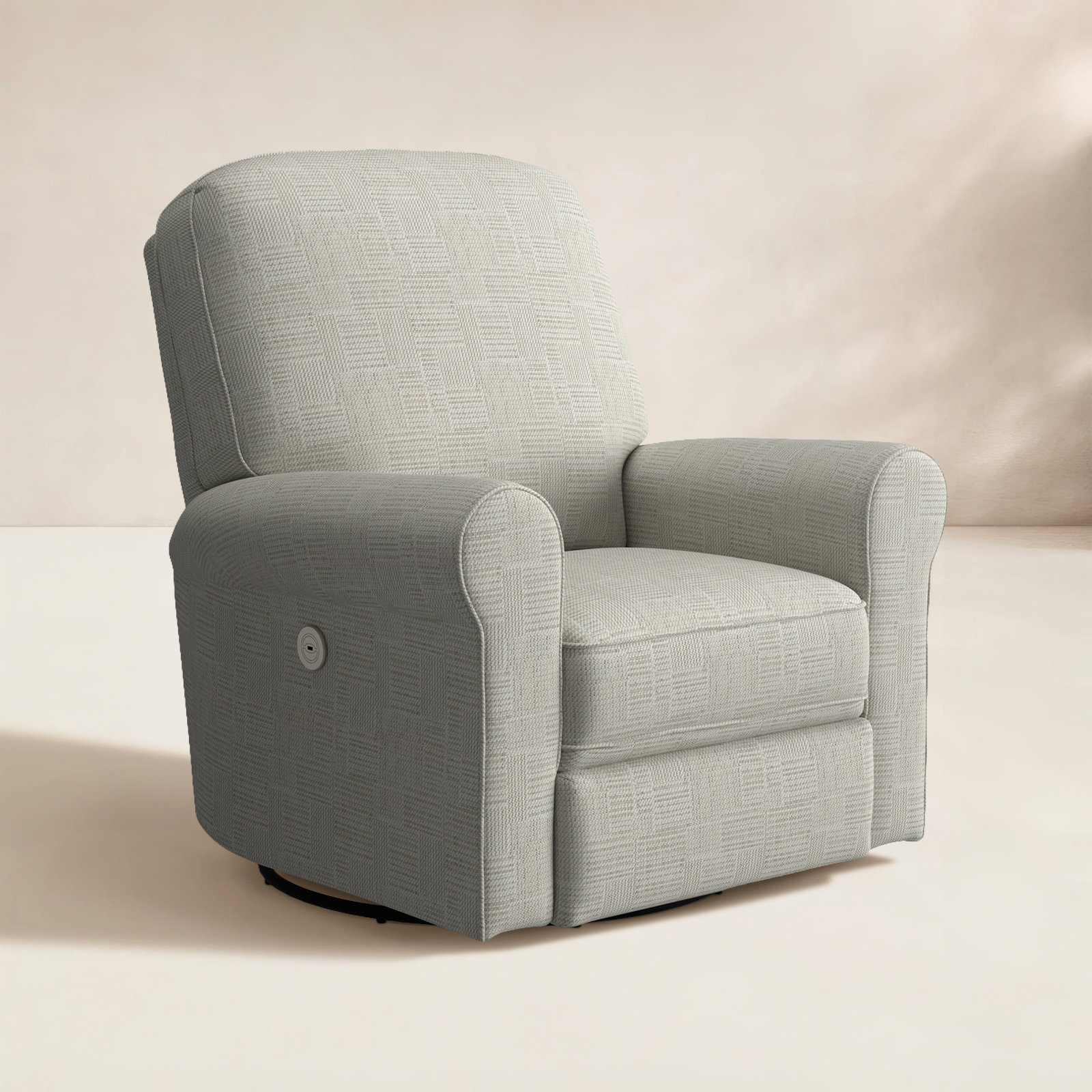 Anastasia Upholstered Swivel Reclining Glider, Colley Snow Performance