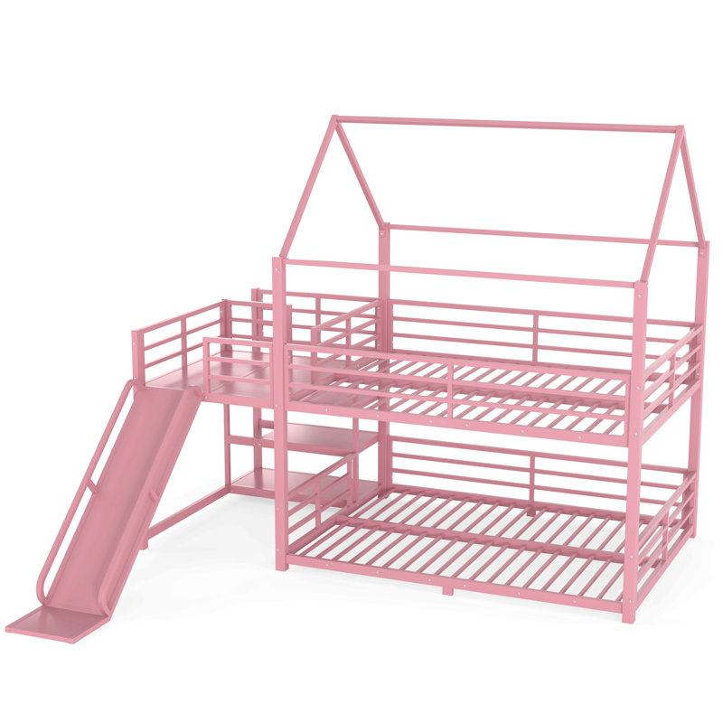 Lit superposé en métal avec escalier de rangement, glissade, rails de sécurité, Double