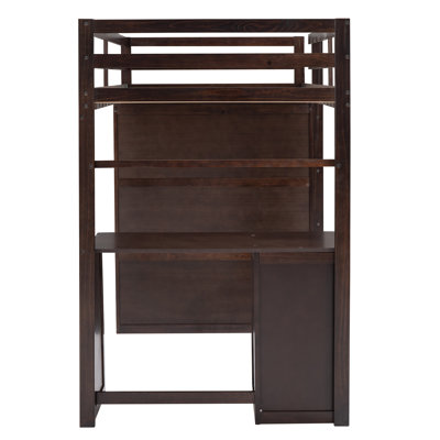 Lit mezzanine double avec tiroirs, bureau et garde-robe gris
