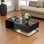 Table basse Flora avec plateau brillant, éclairage DEL et rangement