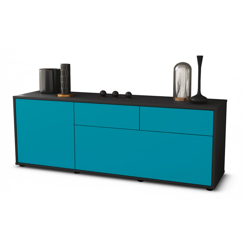 Yamaguchi Unfinished TV Stand for TVs up to 60", Turquoise / Matte Anthracite