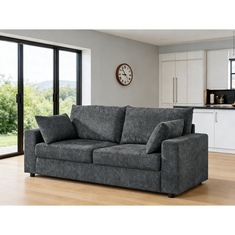78" Modern Upholstered Sofa With Deep Cushions, Removable Pillows, And Durable Fabric, Blue Gray