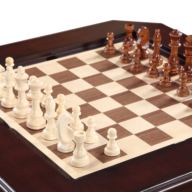 Mahogany 3-in-1 Game Table with Black Synthetic Leather Chairs
