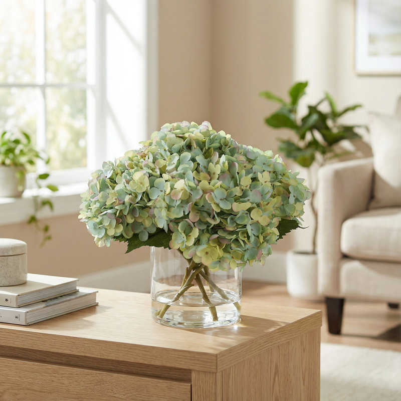Faux Hydrangea Arrangement, Teal