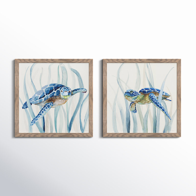 «Turtles In Seagrass» par Nan, impression sur acrylique 2 pièces, H 19,5 po x l 39 po x P 1 po
