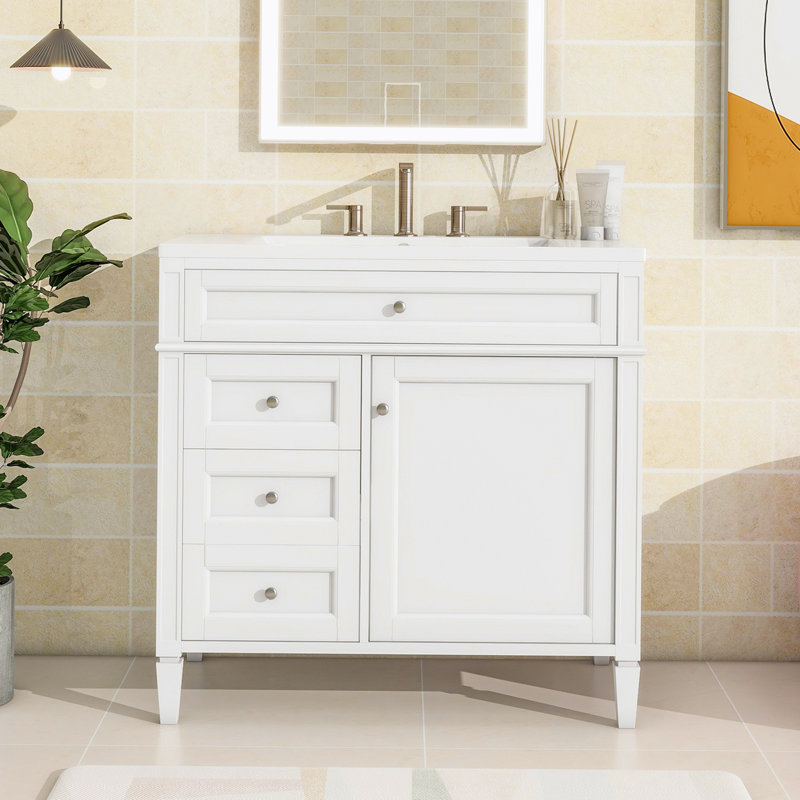 Ensemble de meuble-lavabo simple 36 po avec plateau en résine Dyral, Blanc