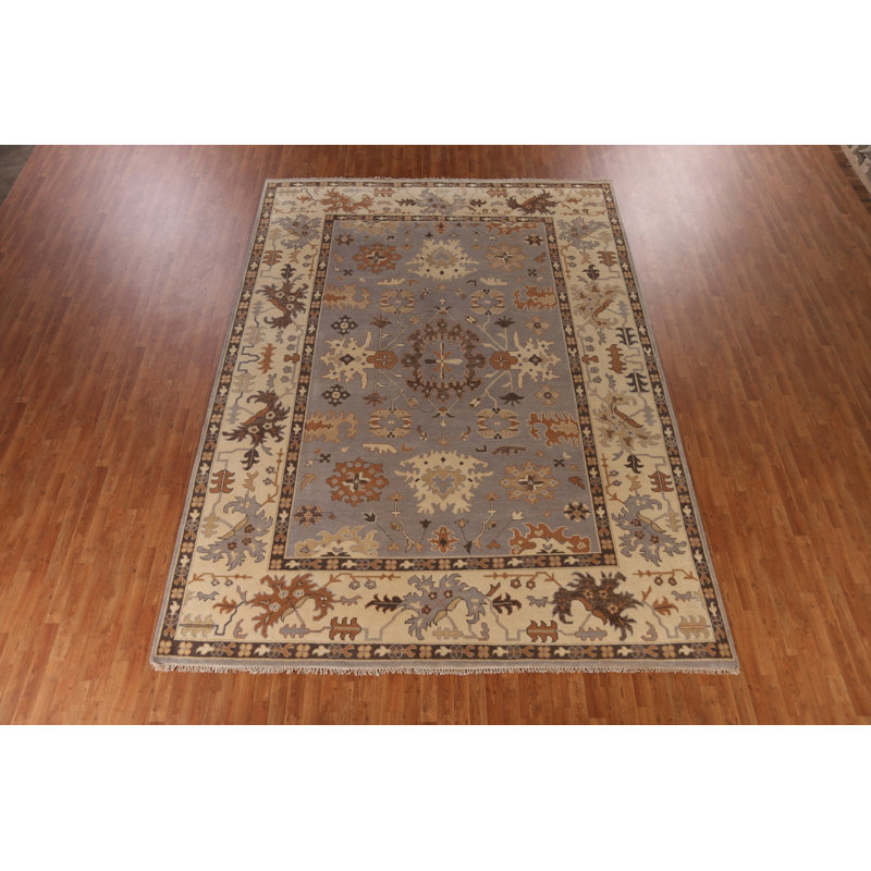 Grand tapis indien fait à la main gris Oushak 10 x 14