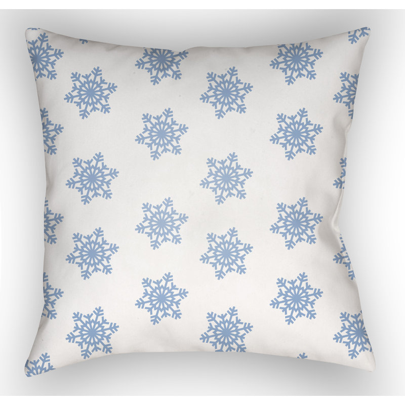 Snowflake Indoor/Outdoor Throw Pillow, White / Blue, 20" H x 20" W x 4" D