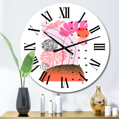 Horloge murale moderne avec formes tropicales organiques et feuilles tropicales III