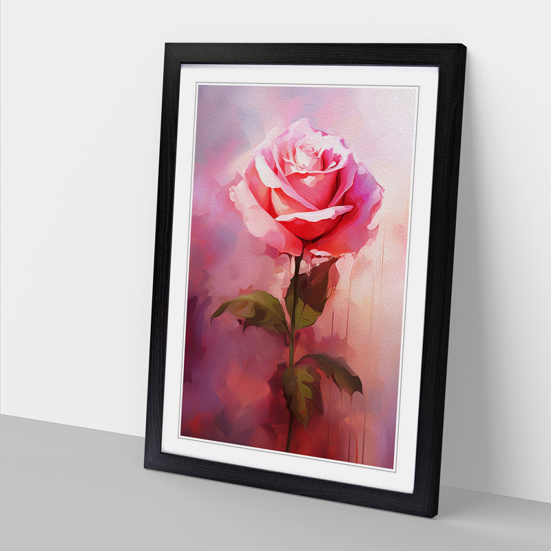 Rose Gestural No.2 - Single Picture Frame Print on Wood, Black, 46cm H x 34cm W x 2cm D