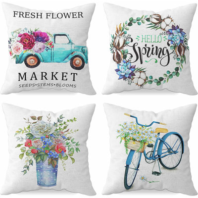 Floral Linen Outdoor Pillow Cover