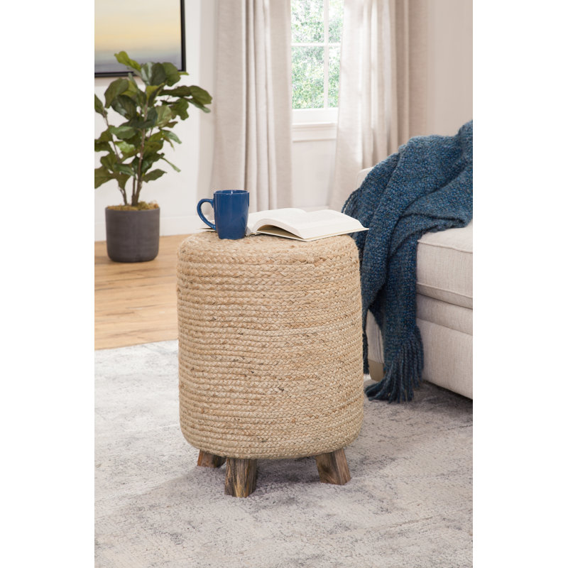 Table de bout ronde en jute tissé naturel et bois massif