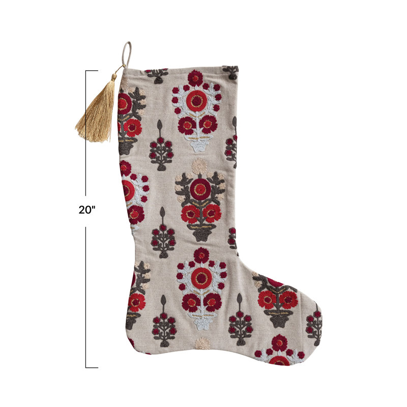 Bas Chambray en coton avec fleurs brodées et pampille