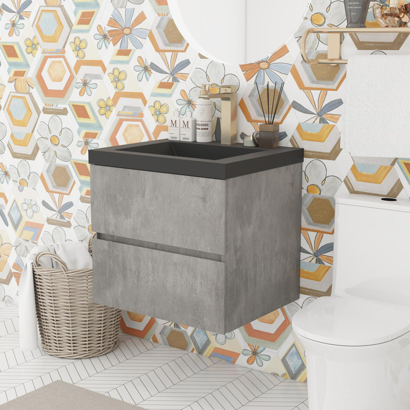 Meuble-lavabo de salle de bain avec lavabo en résine, 24"
