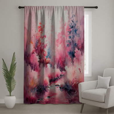 Rideaux de fenêtre en aquarelle rose forêt, voilages et rideaux occultant - 1 panneau