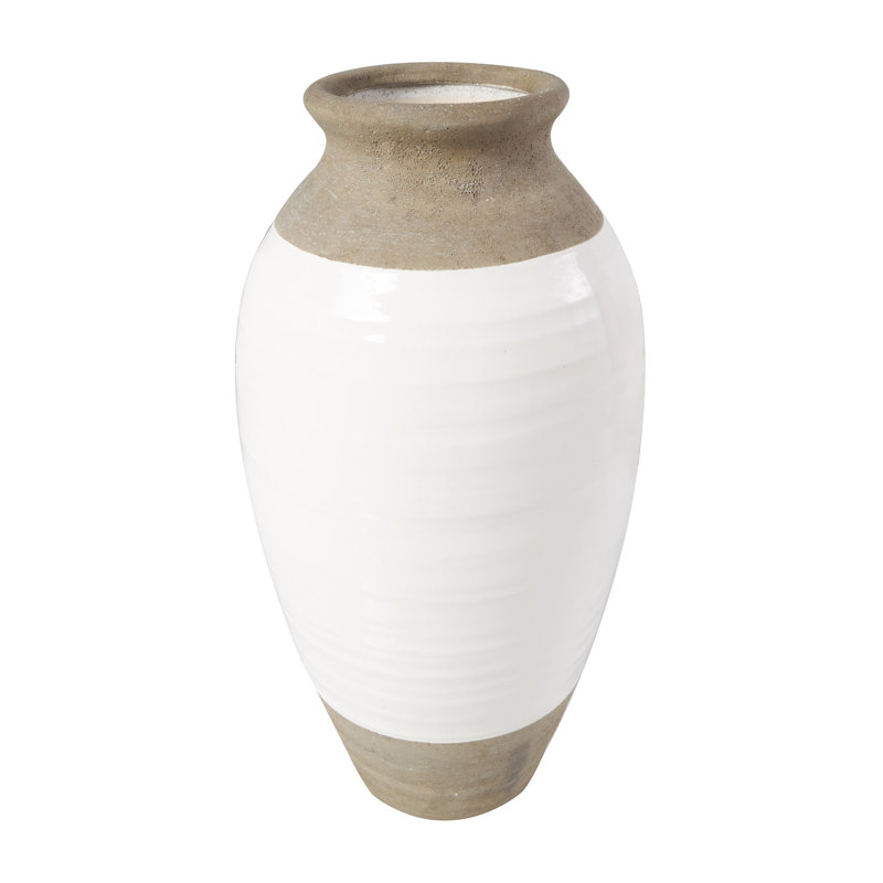 Vase en céramique Cove avec finition blanche et grise