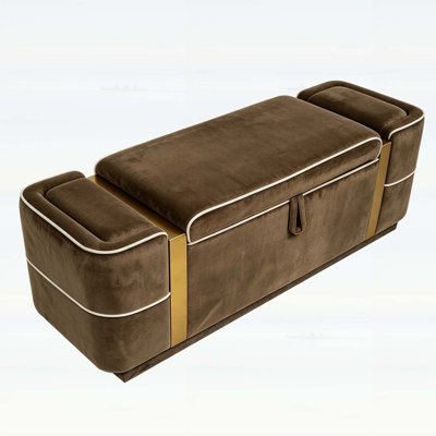 Pouf coffre moderne en velours brun avec compartiment caché, idéal pour le salon, la chambre à coucher et l'entrée.
