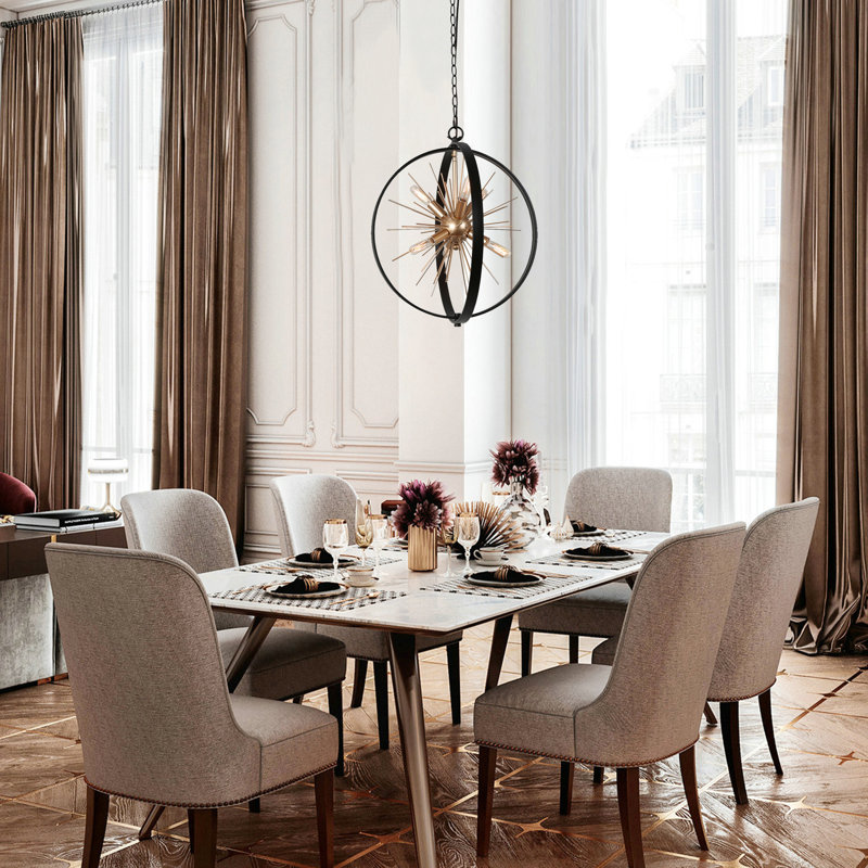 6 - Light Dimmable Sputnik Sphere Chandelier, Black