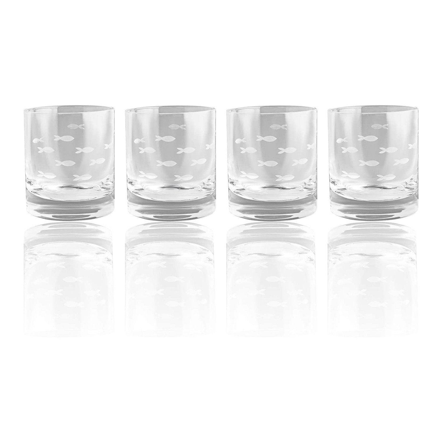 School of Fish on The Rocks Glasses 10 oz. Set of 4 by Rolf Glass