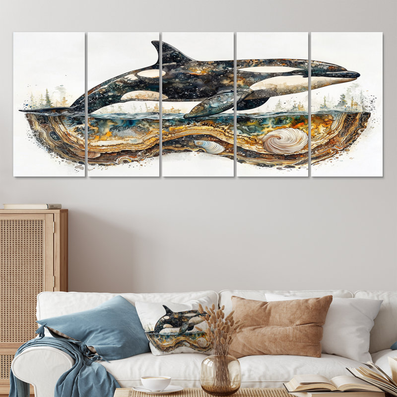 Baleine canadienne sur un ollage côtier I - art mural baleine - ensemble d'art mural traditionnel, H 32 po x l 80 po