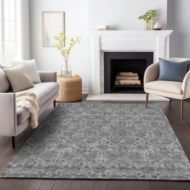 Premium Machine Washable Prisco Gray Rug, Rectangle 10' x 14'