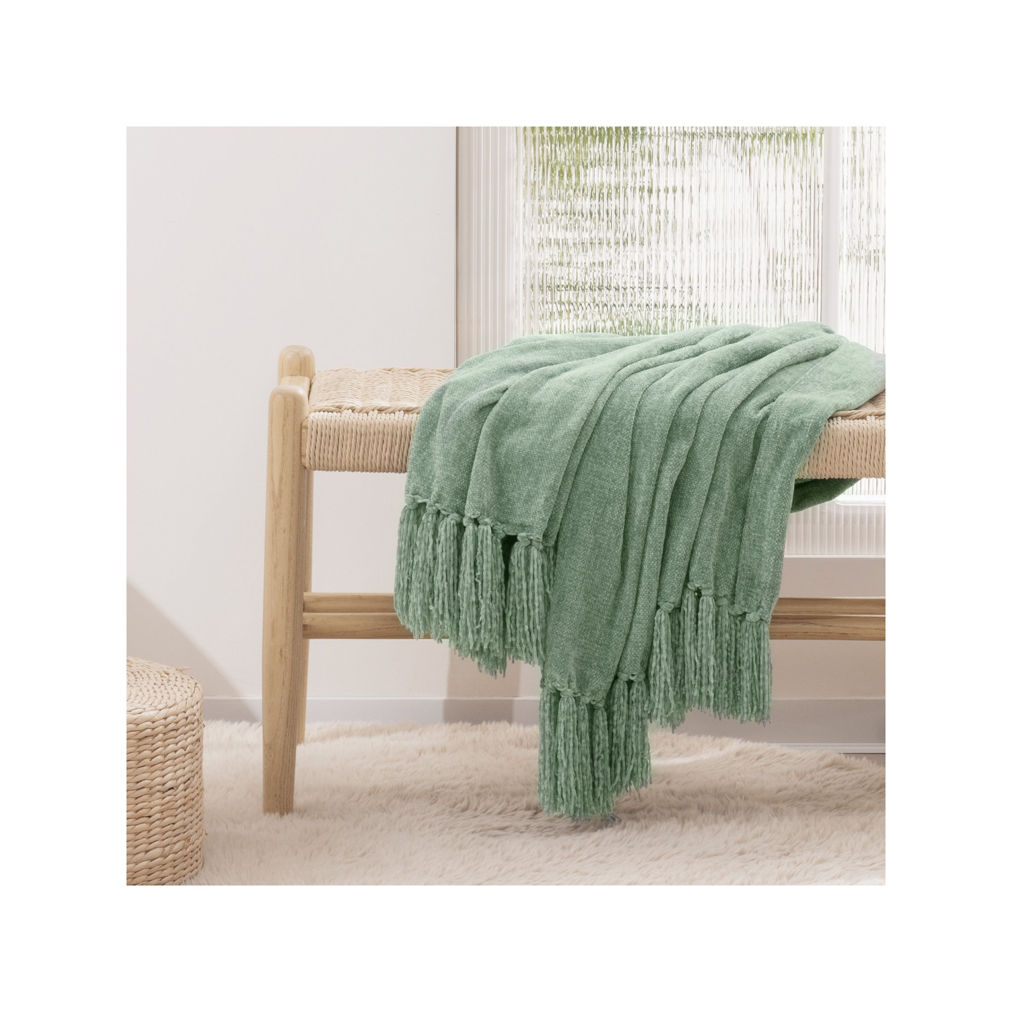 Soft Chenille Throw Blanket, 60" L x 50" W, Sage Green