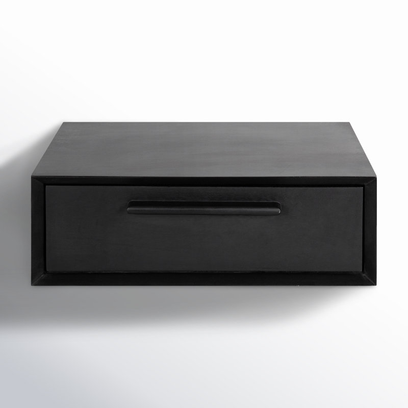 Geoffry Mango Solid Wood Floating Wall Shelf with Drawers, Black