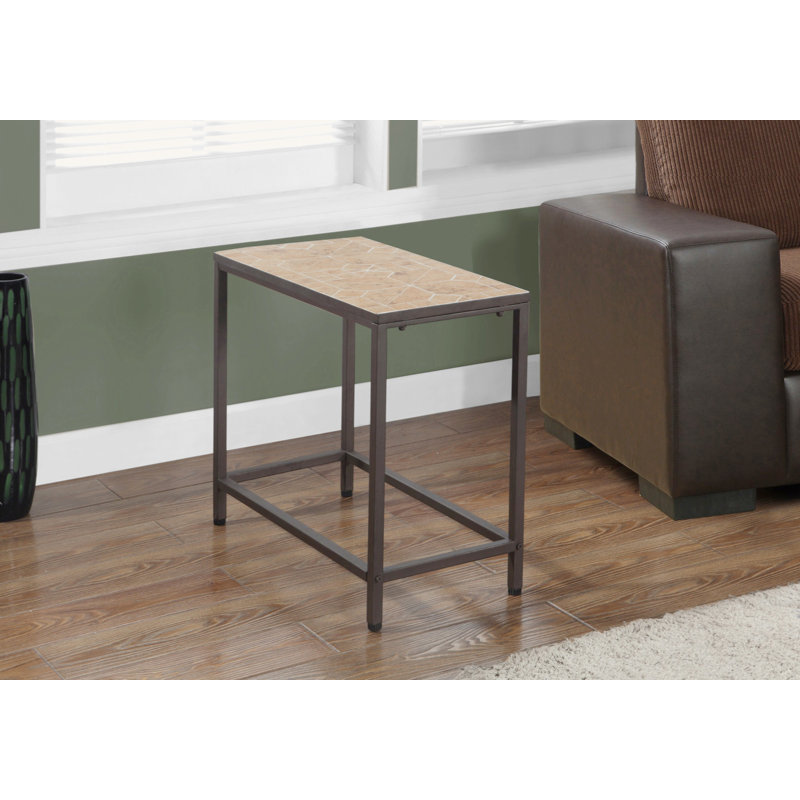 Table d'appoint, table d'appoint, table de bout, table de chevet, lampe, carrelage brun, métal brun, transitionnel