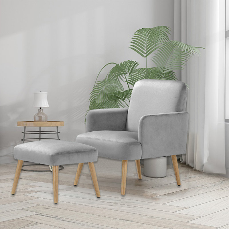 Douglasland Velvet Armchair with Footstool, Grey