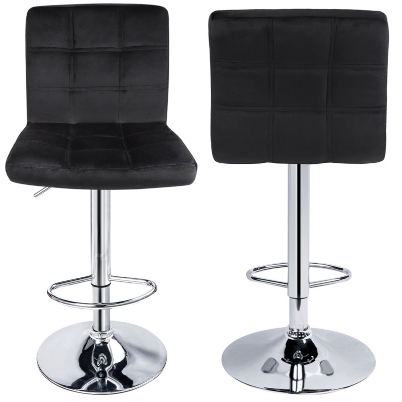 Tabouret de bar carré réglable en velours, Noir