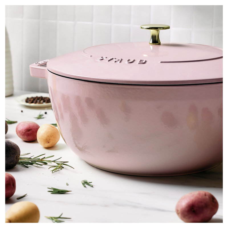 Staub Cast Iron Round Cocotte, Dutch Oven, 5.5-Quart, Serves 5-6, Made In France, Peony Pink, Peony Pink