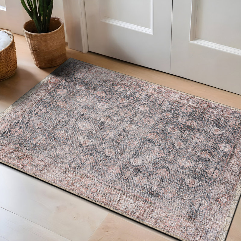Vintage Inspired Bordered Machine Washable Area Rug, Rectangle 2' x 3'